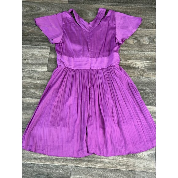 By Anthropologie Deep V-Neck Vibrant Mini Dress Size 4 Purple - Picture 10 of 12